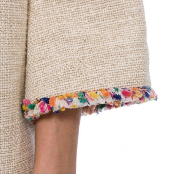 Vilagallo Womens Juliet Beige Cotton Blend Coat Multicolored Fringe Sz XS Resort - Picture 3 of 16